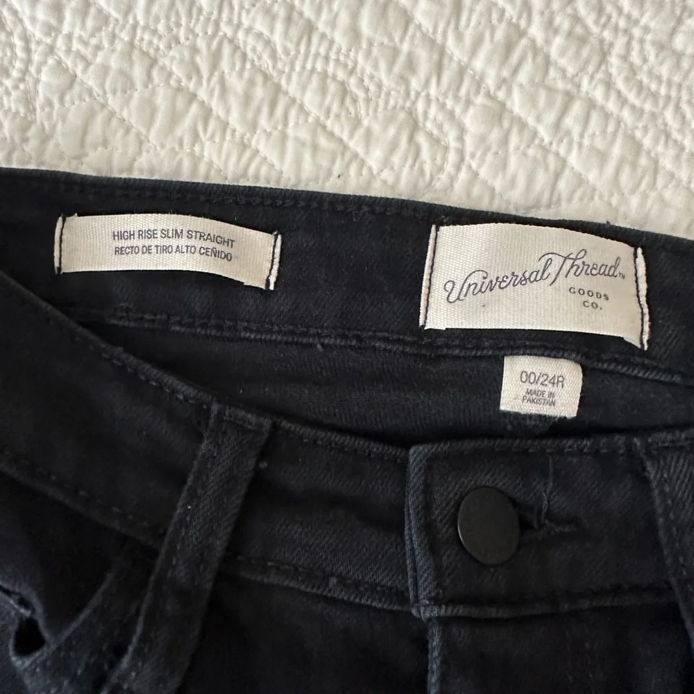 Universal Thread High Rise Slim Straight Black Denim Jeans Size 00 - Picture 3 of 9